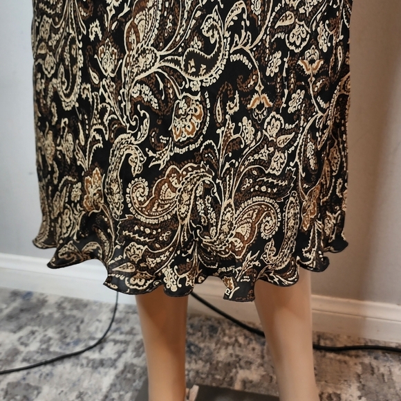 Venezia 100% silk midi dress. Black brown. Size 14/16. Y2K vintage. - Picture 3 of 14